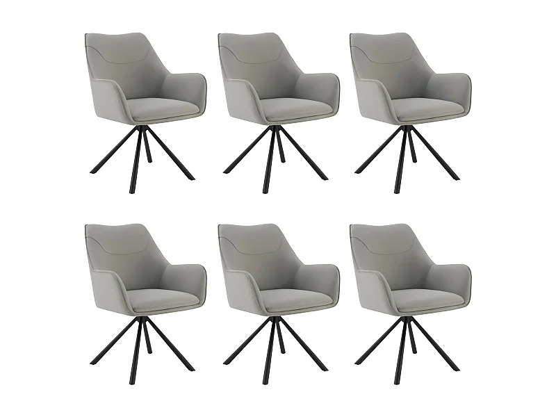 Lot de 6 Chaises de Salle à Manger, Fauteuil Pivotant à 360 degrés, Chaise de Cuisine Coussinets de Pied Réglables Gris