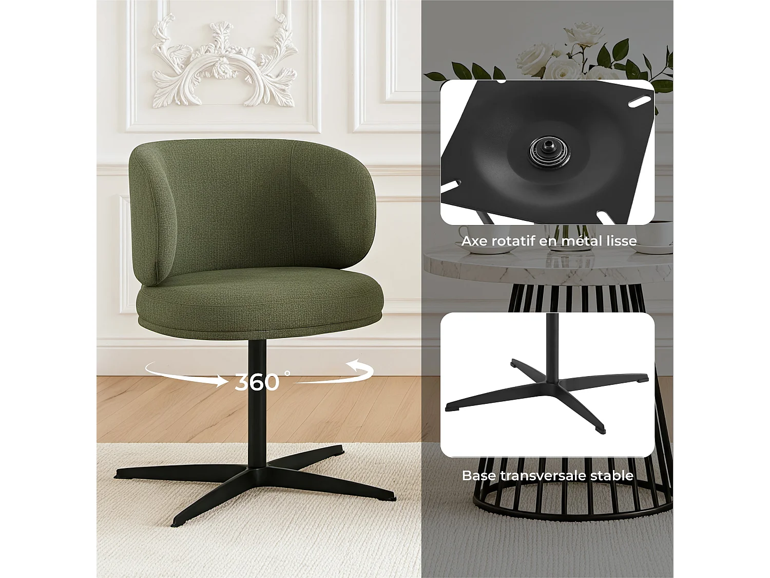 Lot de 4 Chaises de Salle à Manger Chaise de Bureau Pivotante Chaise pour Chambre-coiffeuse Vert