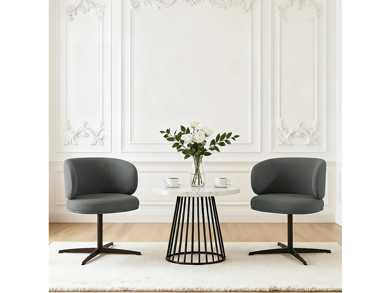 Lot de 4 Chaises de Salle à Manger Chaise de Bureau Pivotante Chaise pour Chambre-coiffeuse Gris foncé