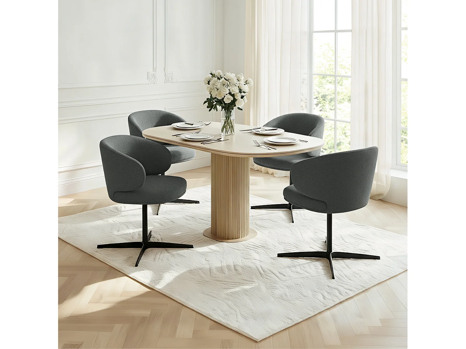 Lot de 4 Chaises de Salle à Manger Chaise de Bureau Pivotante Chaise pour Chambre-coiffeuse Gris foncé