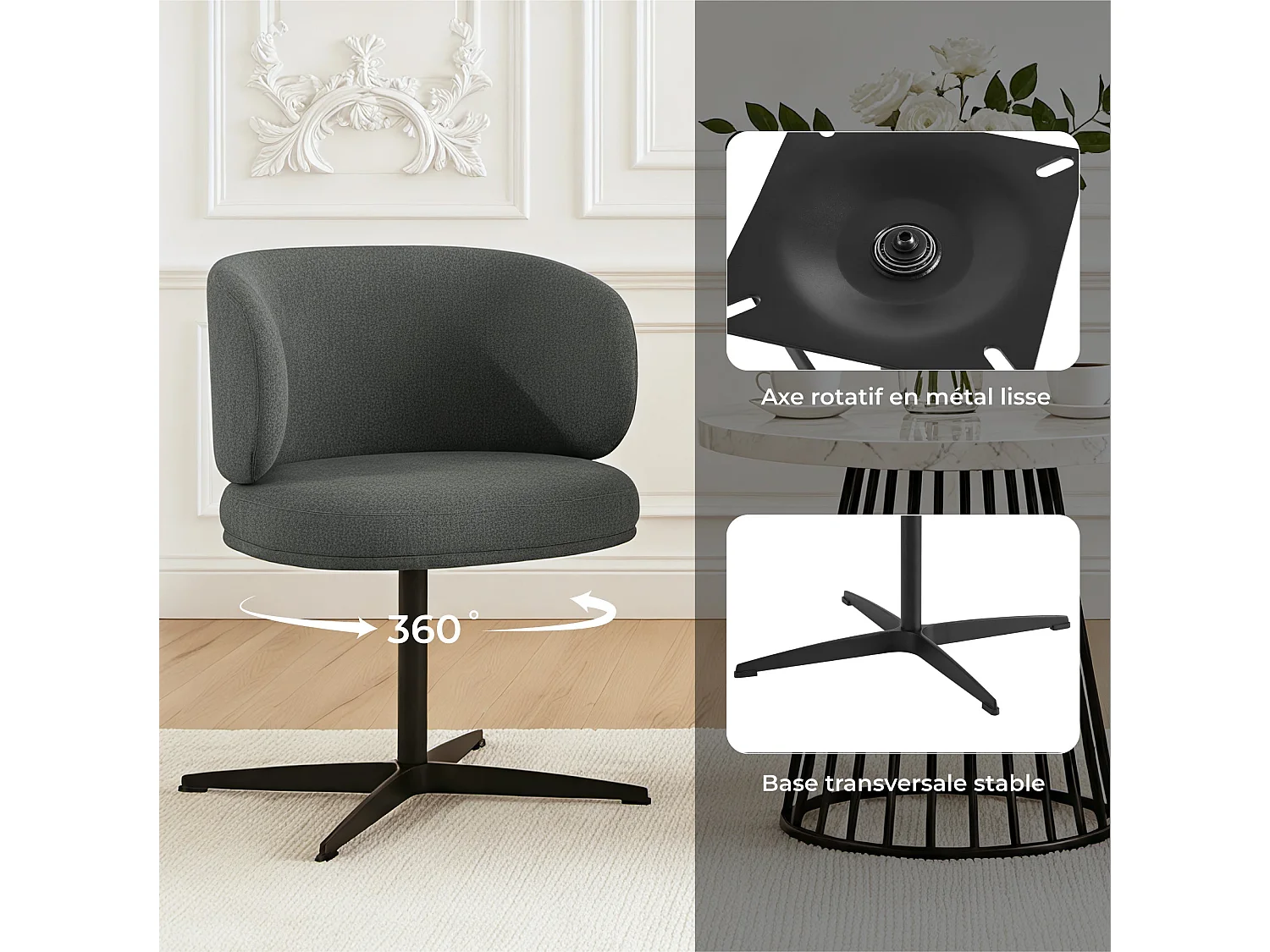 Lot de 4 Chaises de Salle à Manger Chaise de Bureau Pivotante Chaise pour Chambre-coiffeuse