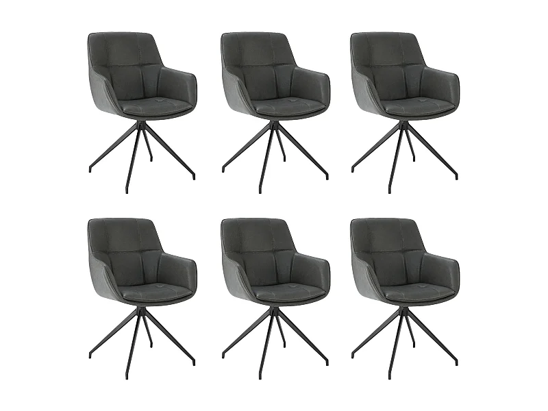 Lot de 6 Chaises de Salle à Manger,  Fauteuil Pivotant à 360 degrés, Chaise de Cuisine en PU Coussinets de Pied Réglables Gris Foncé