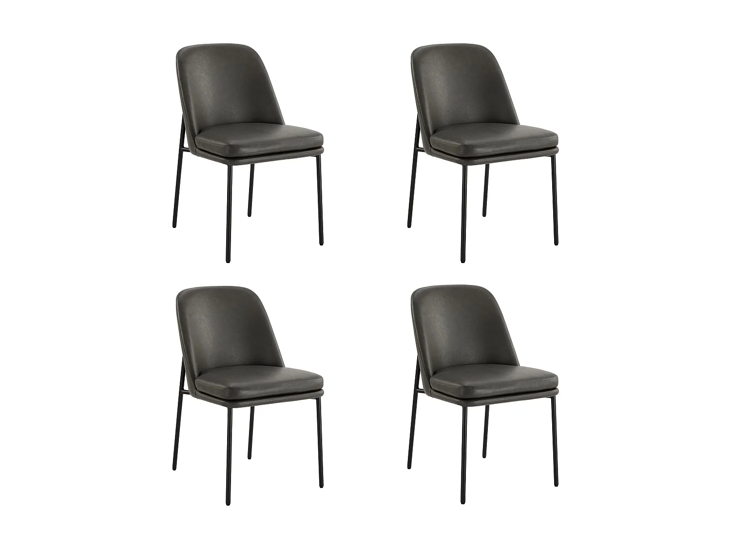 Lot de 4 Chaises de Salle à Manger, Pieds en Métal, Avec Dossier, en PU, Style Moderne Gris foncé