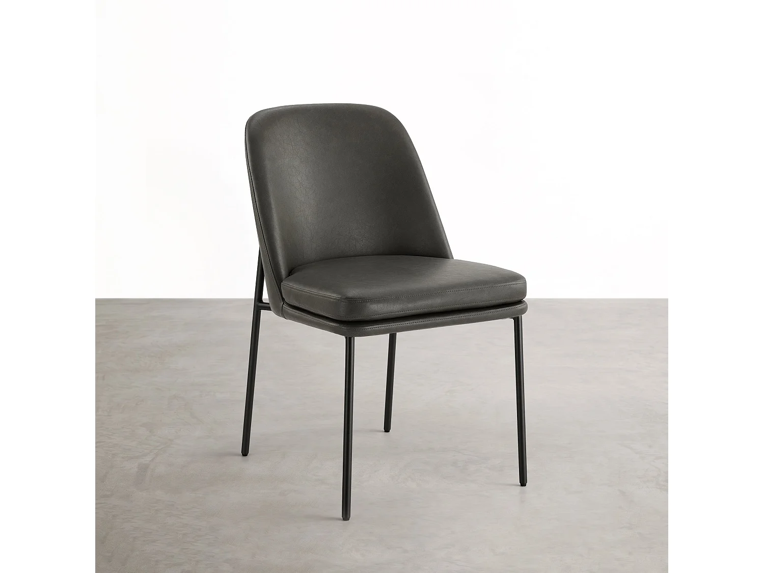 Lot de 4 Chaises de Salle à Manger, Pieds en Métal, Avec Dossier, en PU, Style Moderne Gris foncé