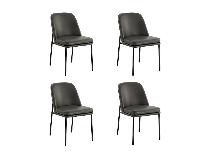 Lot de 4 Chaises de Salle à Manger, Pieds en Métal, Avec Dossier, en PU, Style Moderne Gris foncé
