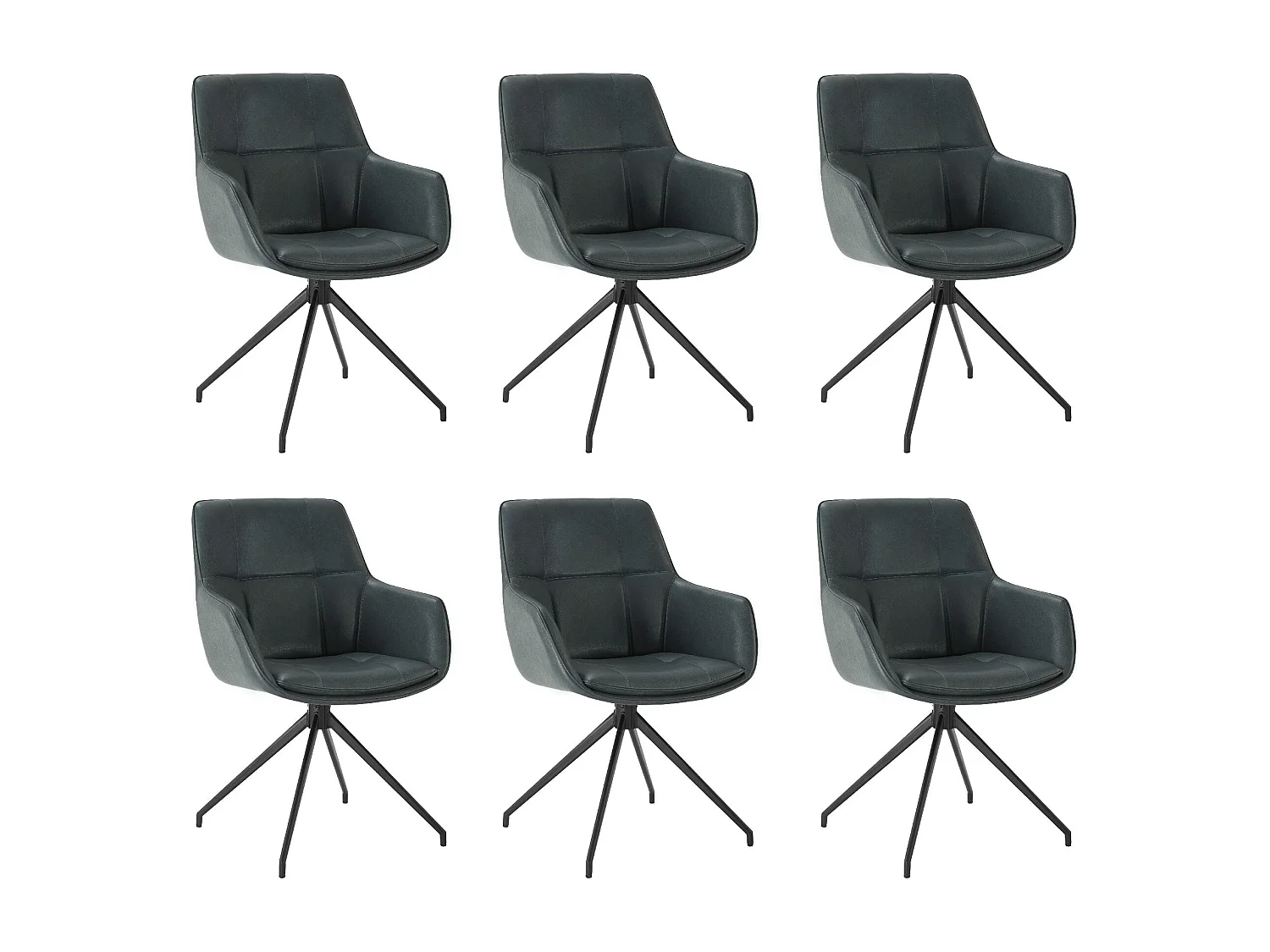 Lot de 6 Chaises de Salle à Manger,  Fauteuil Pivotant à 360 degrés, Chaise de Cuisine en PU Coussinets de Pied Réglables Bleu Foncé