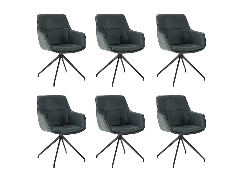 Lot de 6 Chaises de Salle à Manger,  Fauteuil Pivotant à 360 degrés, Chaise de Cuisine en PU Coussinets de Pied Réglables Bleu Foncé