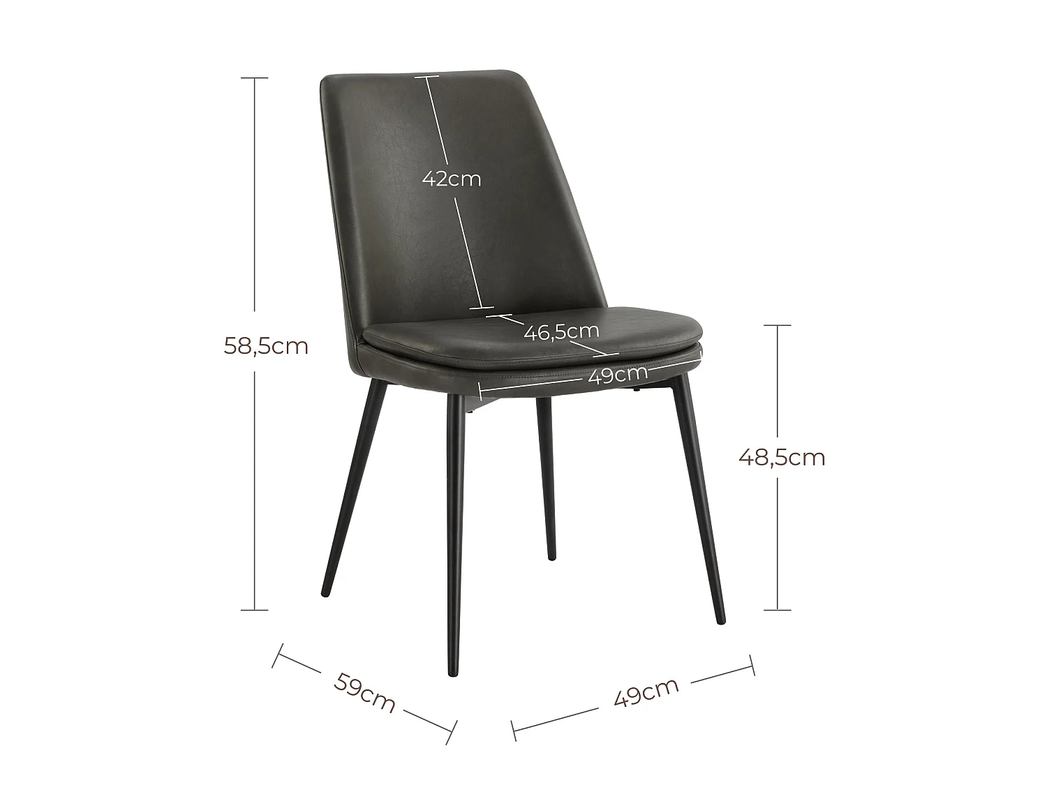 Lot de 6 Chaises de Salle à Manger, en PU, Pieds en Métal, Avec Dossier Gris Foncé