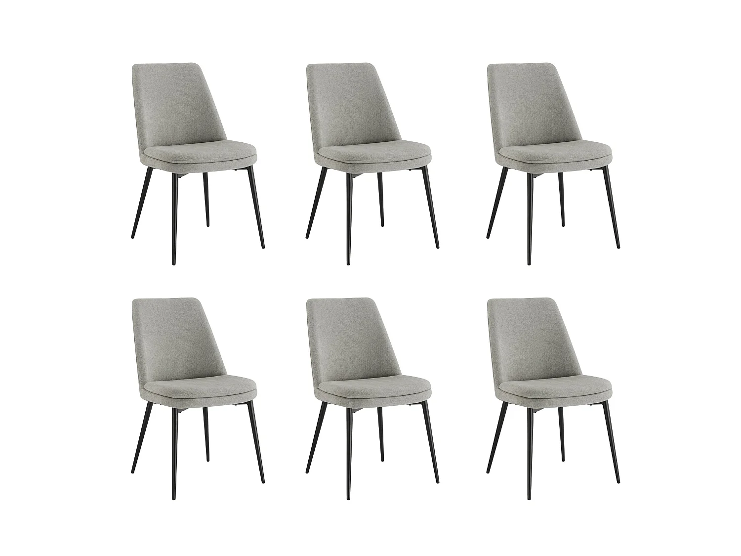 Lot de 6 Chaises de Salle à Manger, Pieds en Métal, Avec Dossier,en Chenille Gris clair