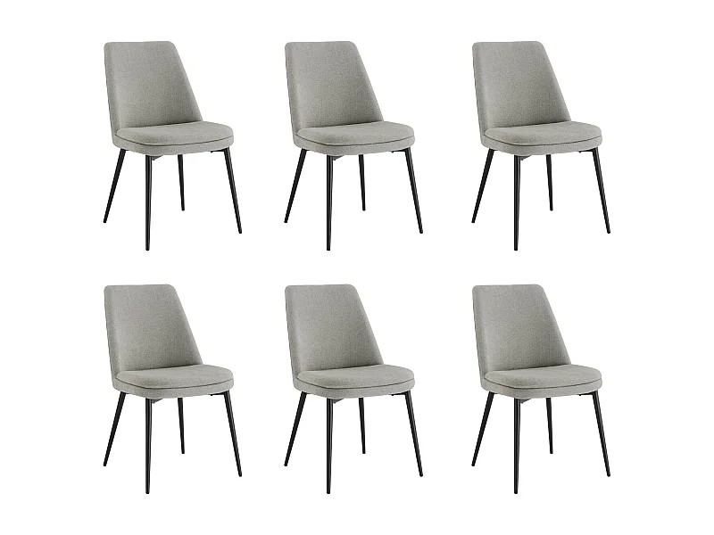 Lot de 6 Chaises de Salle à Manger, Pieds en Métal, Avec Dossier,en Chenille Gris clair