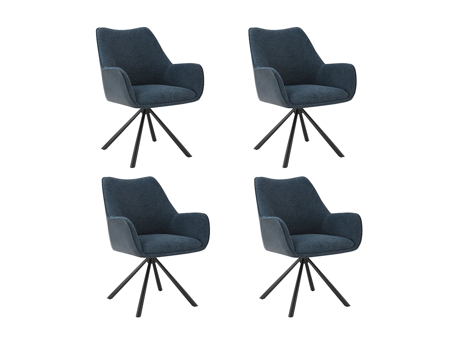Lot de 4 Chaises de Salle à Manger, Fauteuil Pivotant à 360°, Chaise de Cuisine Coussinets de Pied Réglable Bleu foncé