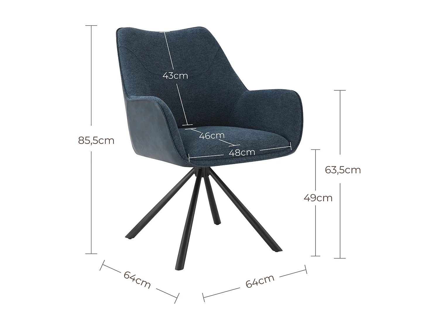 Lot de 4 Chaises de Salle à Manger, Fauteuil Pivotant à 360°, Chaise de Cuisine Coussinets de Pied Réglable Bleu foncé