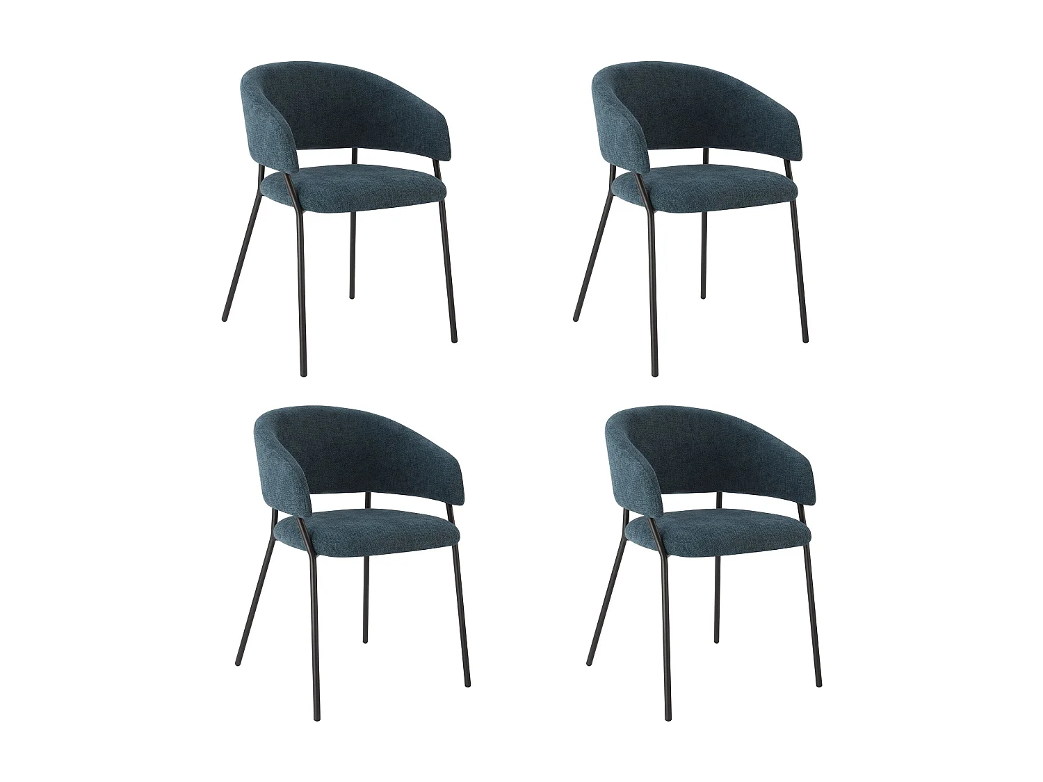 Lot de 4 Chaises de Salle à Manger, Pieds en Métal, Avec Dossier, Style Industriel bleu foncé