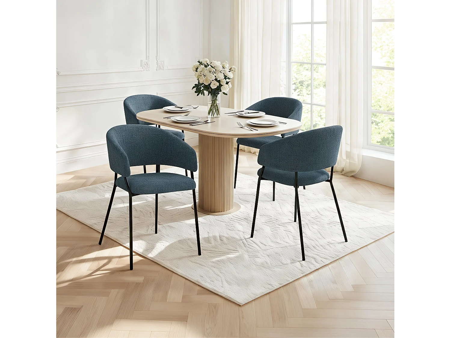 Lot de 4 Chaises de Salle à Manger, Pieds en Métal, Avec Dossier, Style Industriel bleu foncé