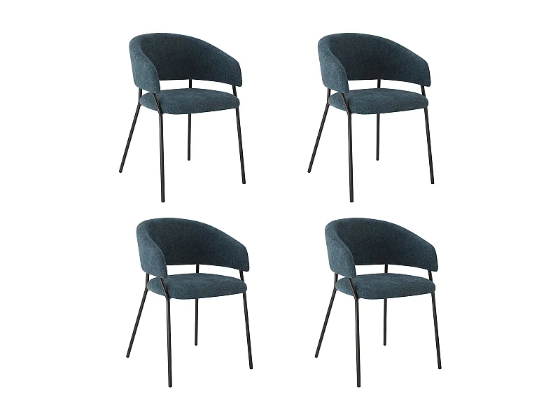 Lot de 4 Chaises de Salle à Manger, Pieds en Métal, Avec Dossier, Style Industriel bleu foncé