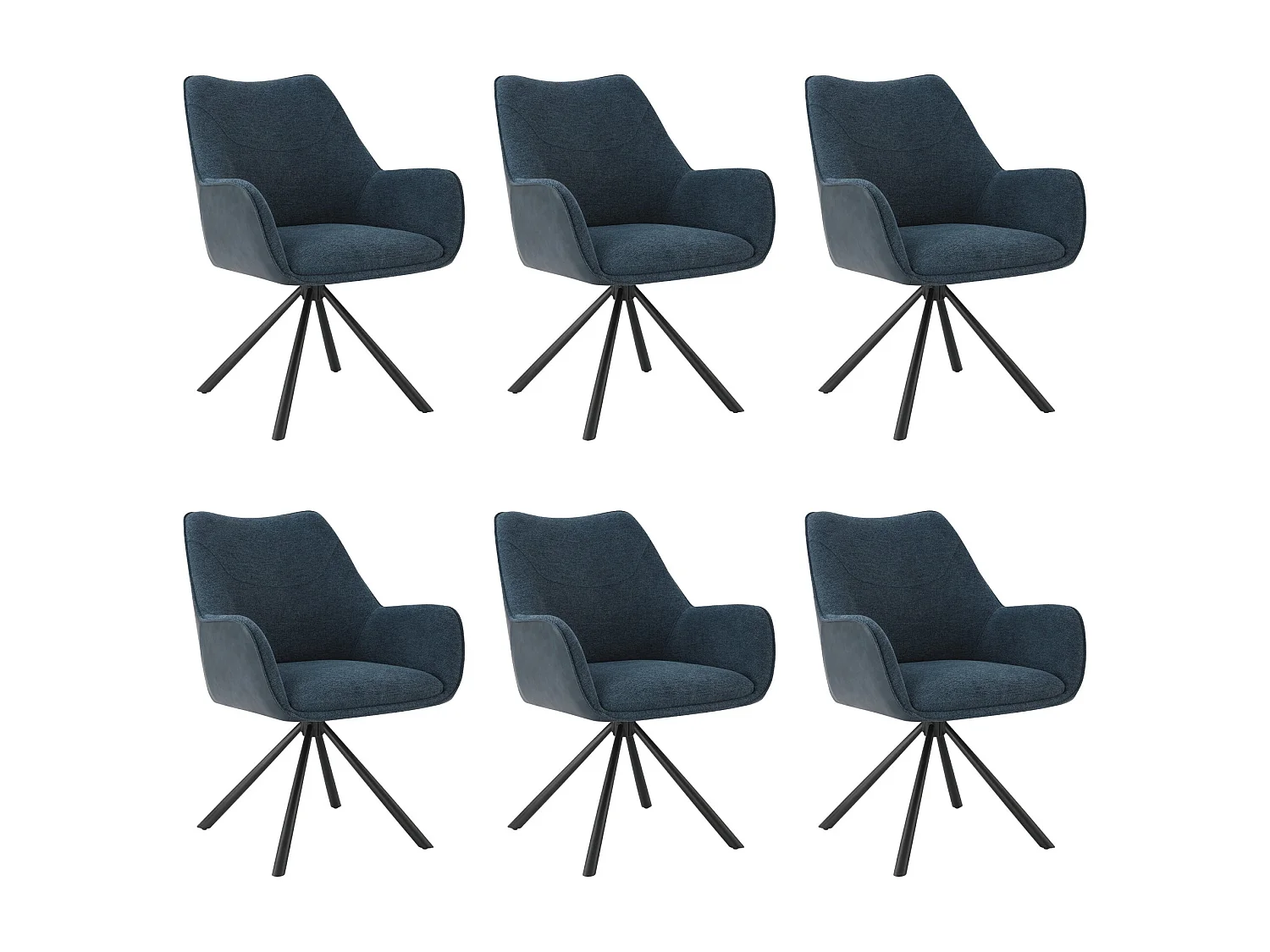 Lot de 6 Chaises de Salle à Manger, Fauteuil Pivotant à 360 degrés, Chaise de Cuisine Coussinets de Pied Réglables Bleu Foncé