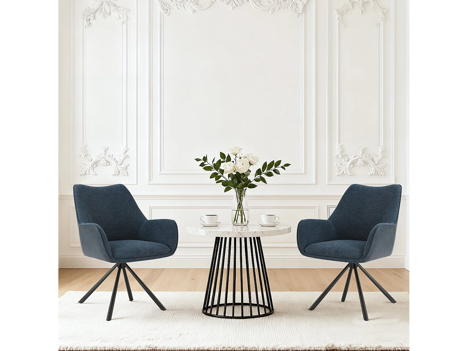 Lot de 6 Chaises de Salle à Manger, Fauteuil Pivotant à 360 degrés, Chaise de Cuisine Coussinets de Pied Réglables Bleu Foncé