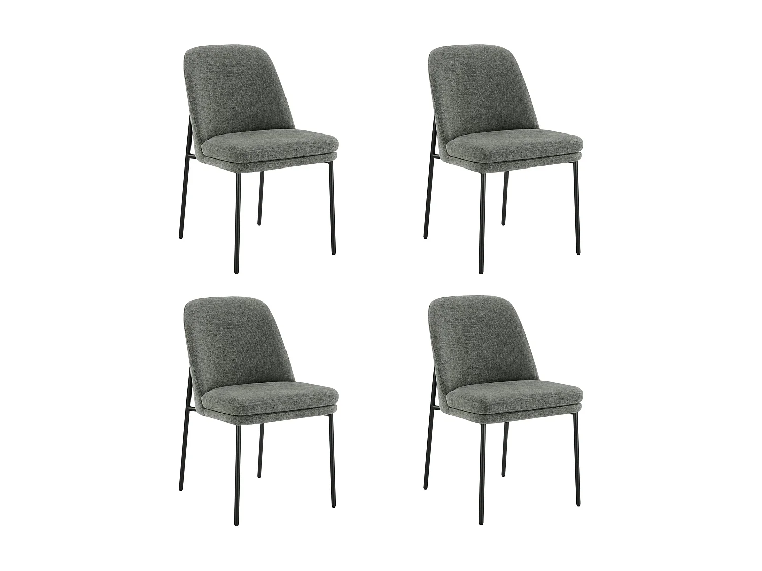 Lot de 4 Chaises de Salle à Manger, Pieds en Métal, Avec Dossier, Style Moderne Gris foncé
