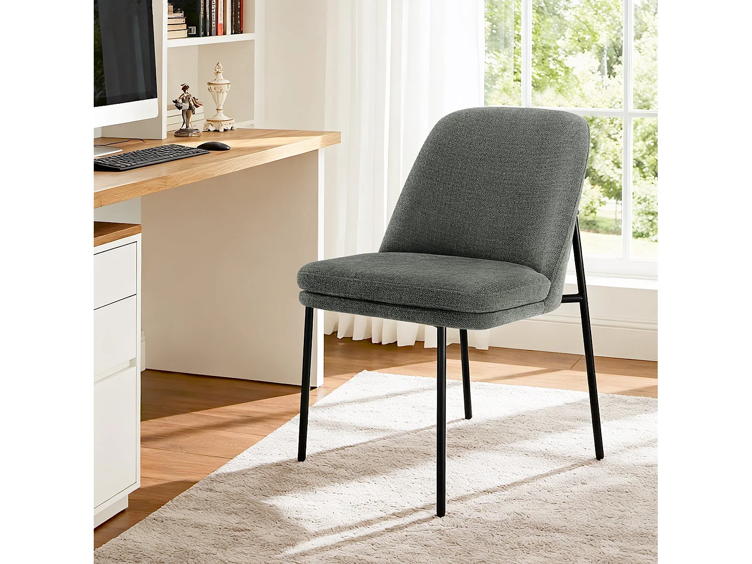 Lot de 4 Chaises de Salle à Manger, Pieds en Métal, Avec Dossier, Style Moderne Gris foncé