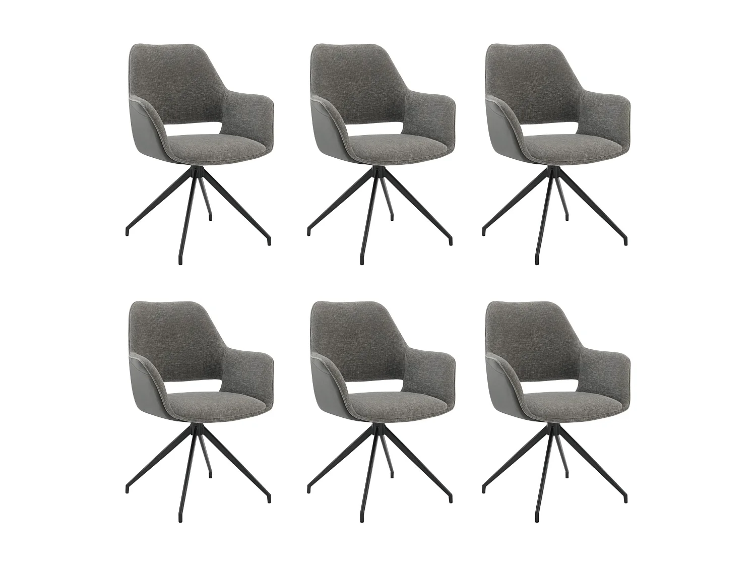 Lot de 6 Chaises de Salle à Manger,  Fauteuil Pivotant à 360 degrés, Chaise de Cuisine  Coussinets de Pied Réglables Gris