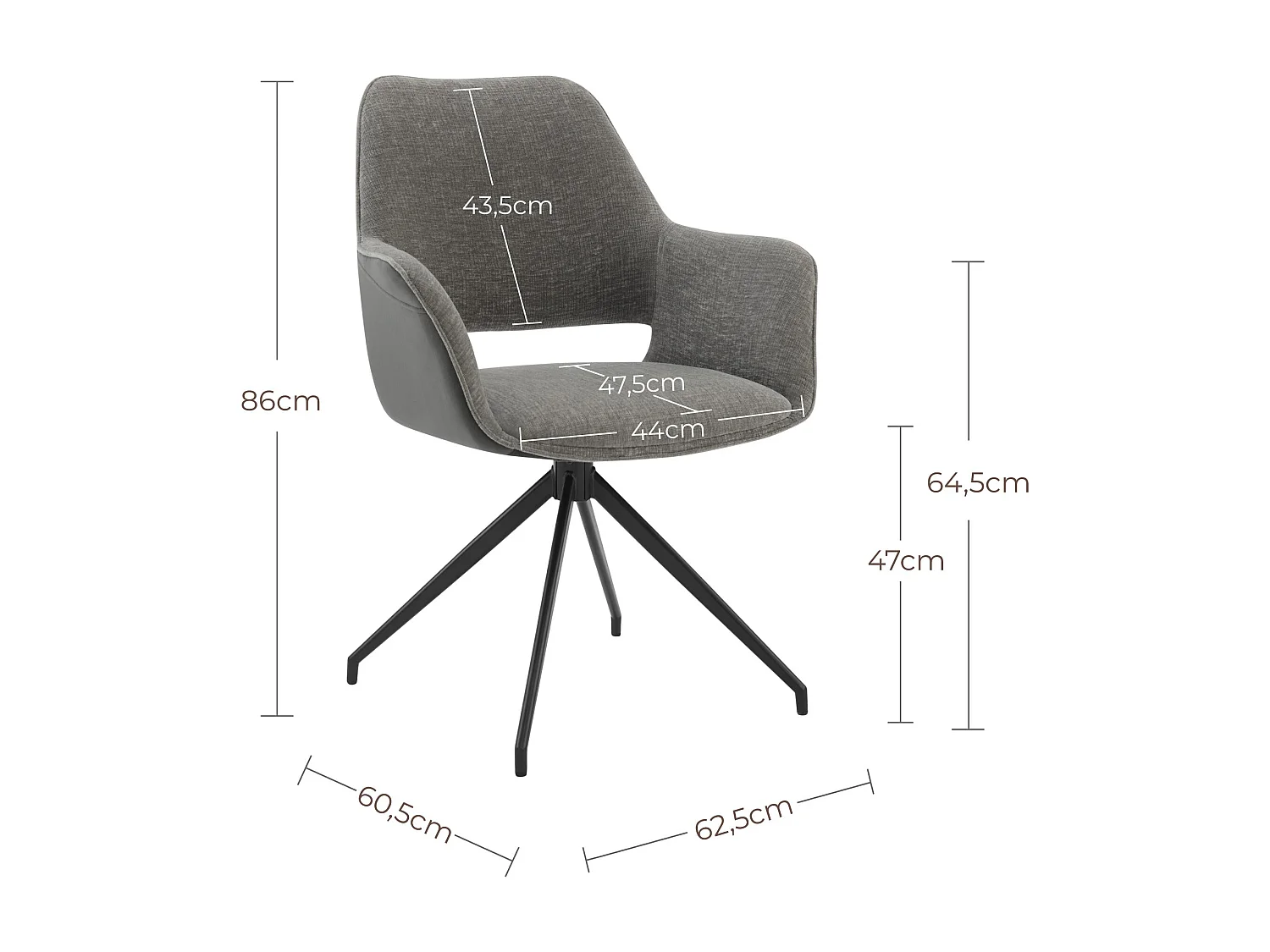Lot de 6 Chaises de Salle à Manger,  Fauteuil Pivotant à 360 degrés, Chaise de Cuisine  Coussinets de Pied Réglables Gris