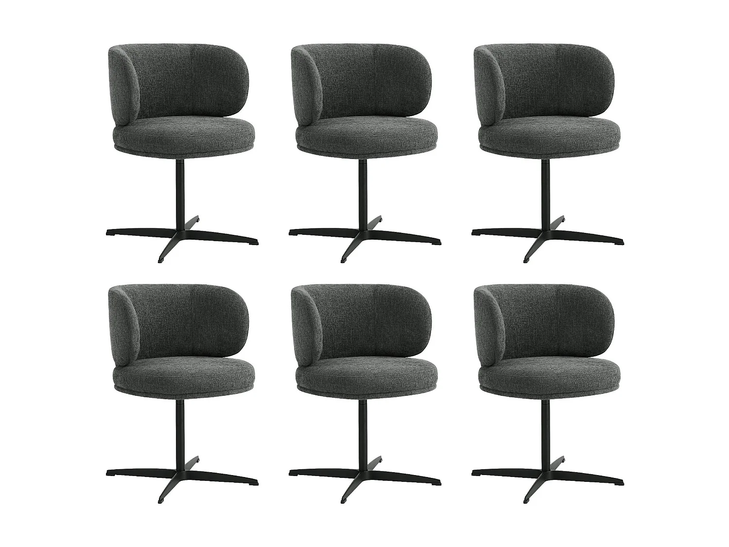 Lot de 6 Chaises de Salle à Manger Chaise de Bureau Pivotante Chaise pour Chambre-coiffeuse Gris foncé
