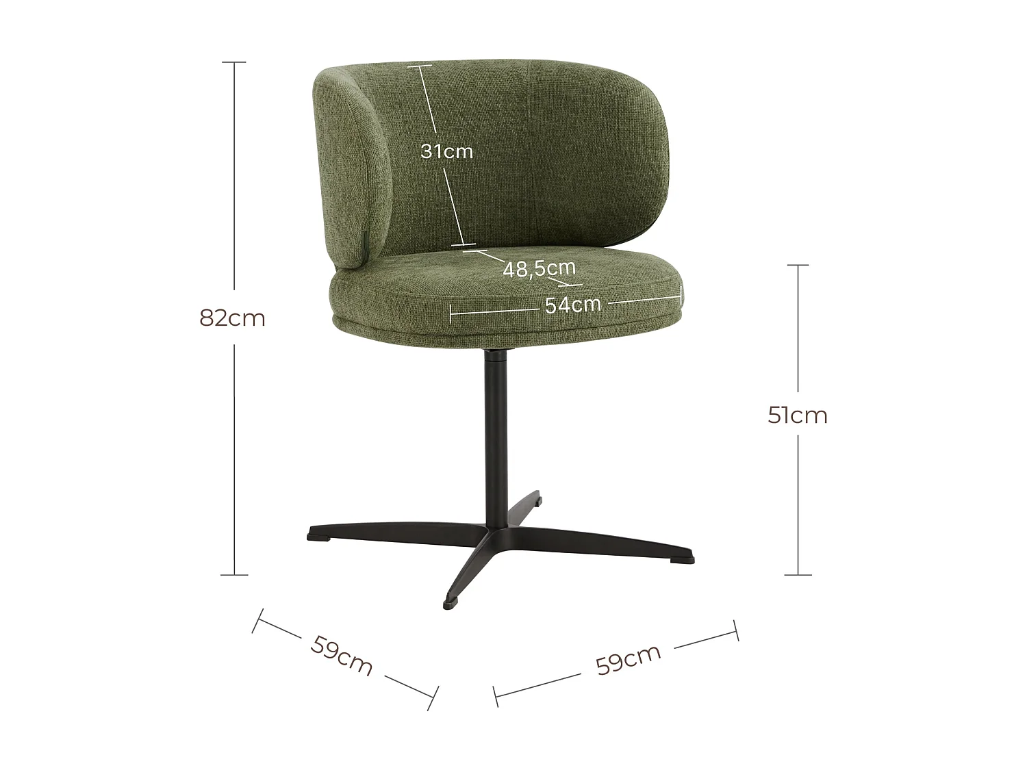 Lot de 6 Chaises de Salle à Manger Chaise de Bureau Pivotante Chaise pour Chambre-coiffeuse Vert