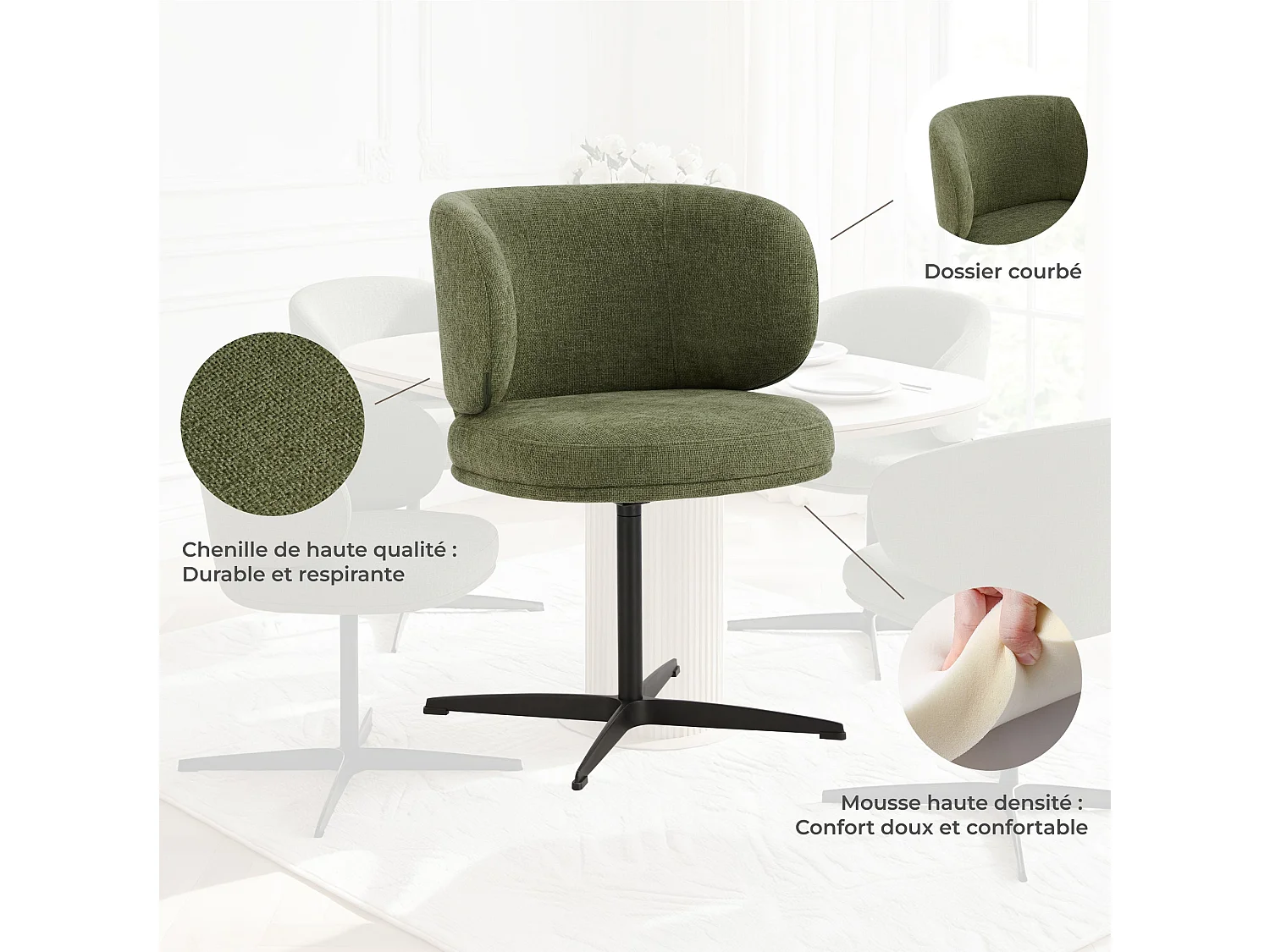 Lot de 6 Chaises de Salle à Manger Chaise de Bureau Pivotante Chaise pour Chambre-coiffeuse