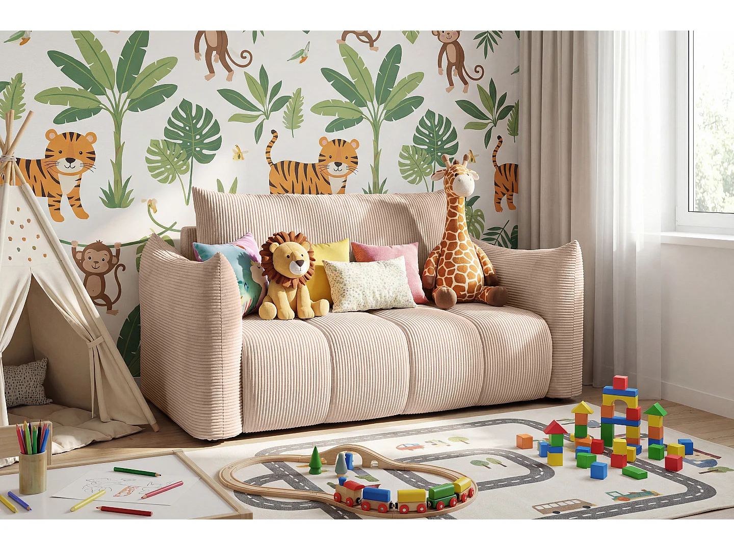 Canapé américain Flo, avec fonction couchage, pour enfants, Poso, rose clair (52)