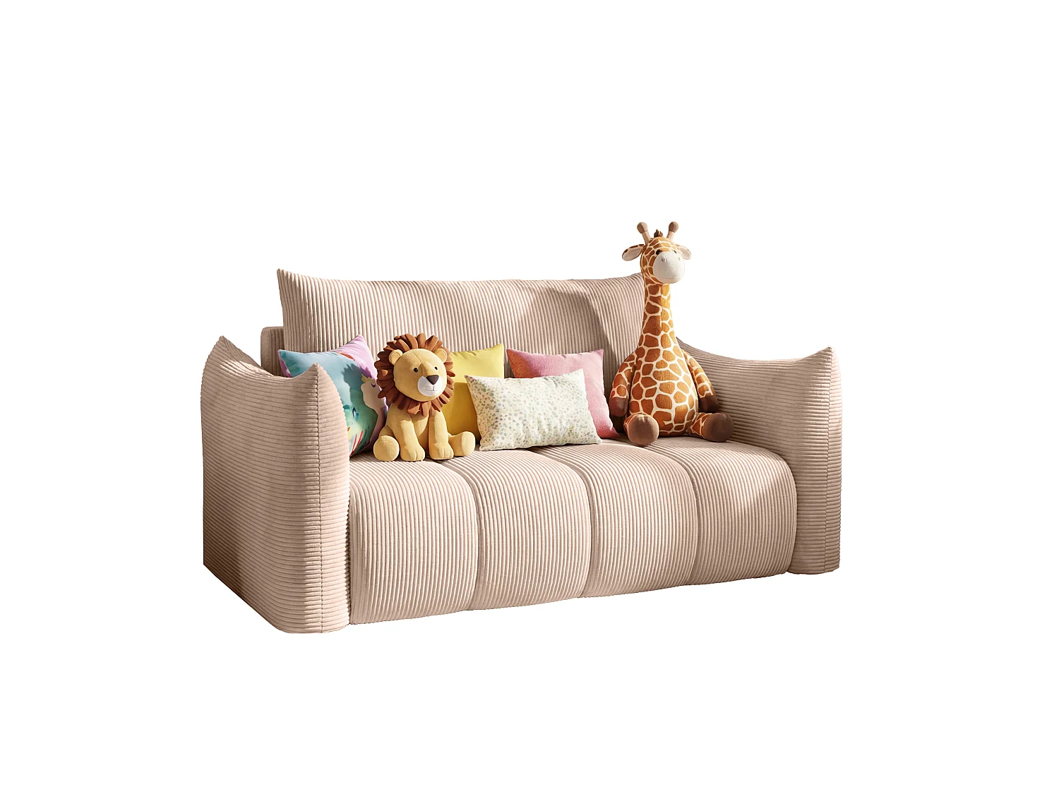 Canapé convertible 3 places en tissu rose poudré FLO