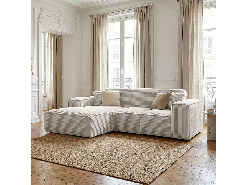 Hoekbank met hoekelement, kleur beige Siena