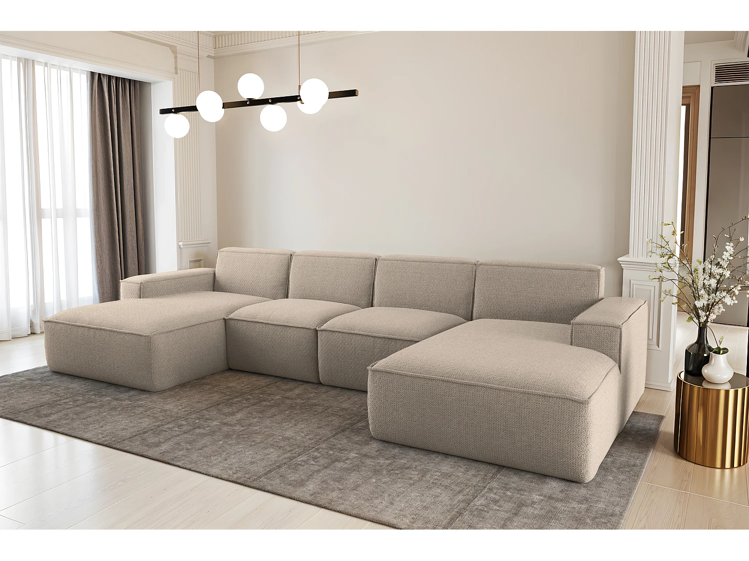 Universele hoekbank in U-vorm, voor de woonkamer, Siena Artico, beige