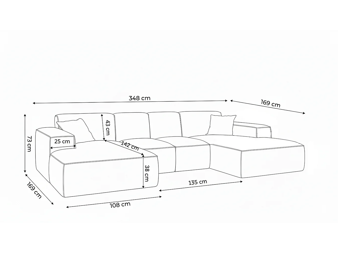 Universele hoekbank in U-vorm, voor de woonkamer, Siena Artico, beige