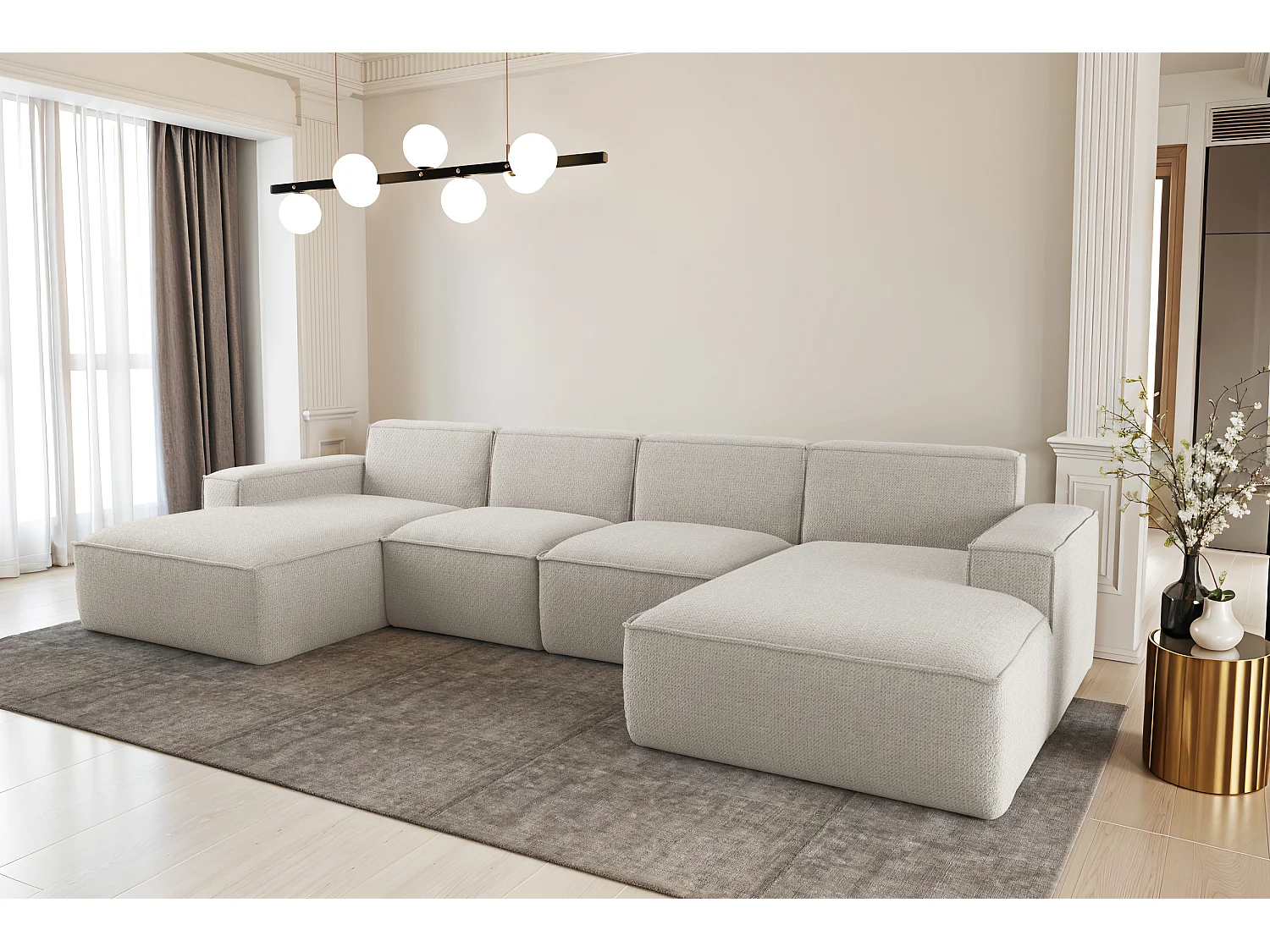 Universele hoekbank in U-vorm, voor de woonkamer, Siena Artico, nata