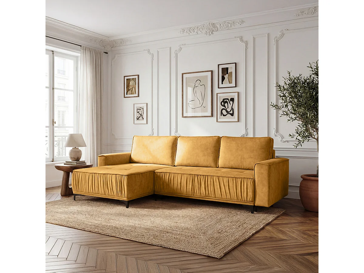 Narożnik w kształcie L, z funkcją spania, do salonu, Juka Terra, żółty (48)