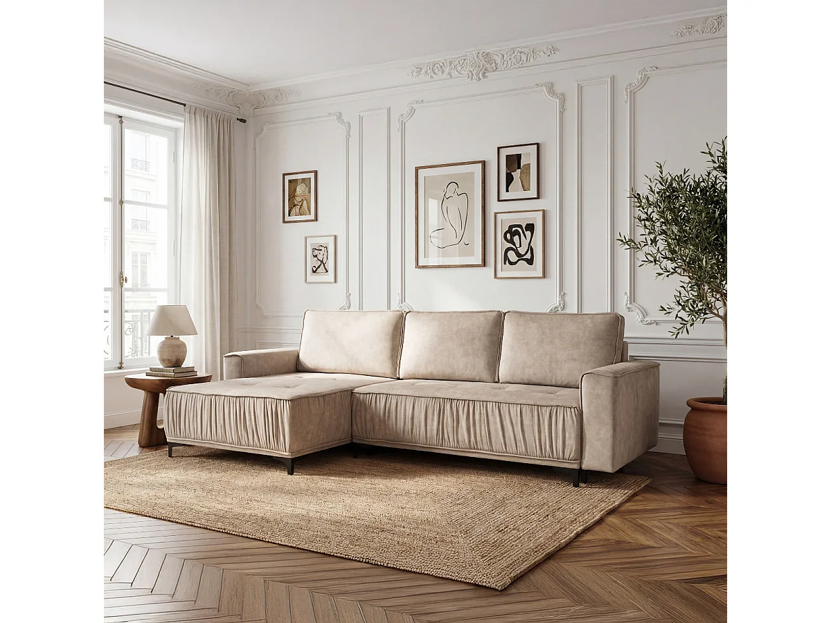 Narożnik w kształcie L, funkcja spania, do salonu, Juka Terra, beżowy (13)