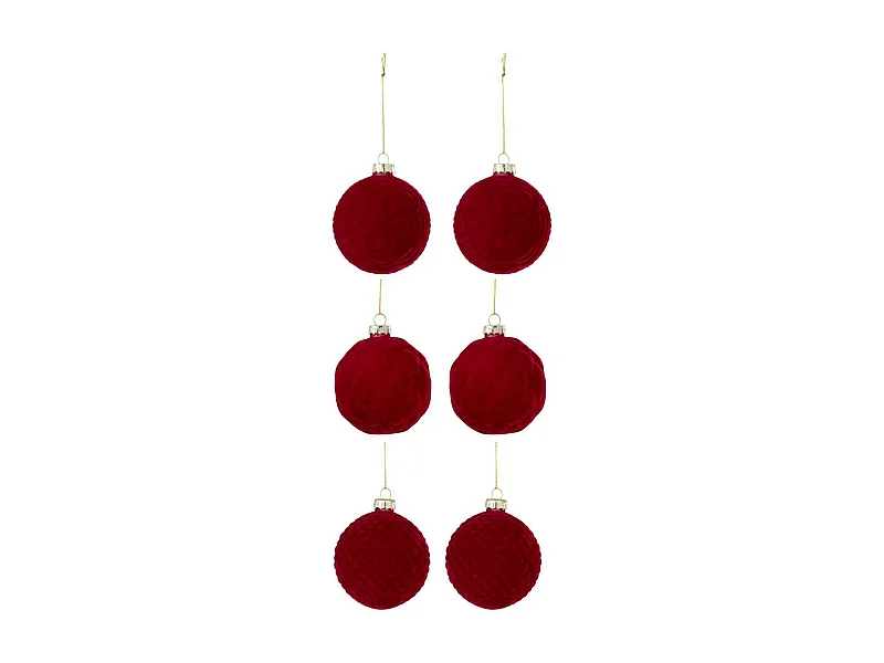 Lot de 6 Boules de Noël Velours "Caro" 8cm Rouge