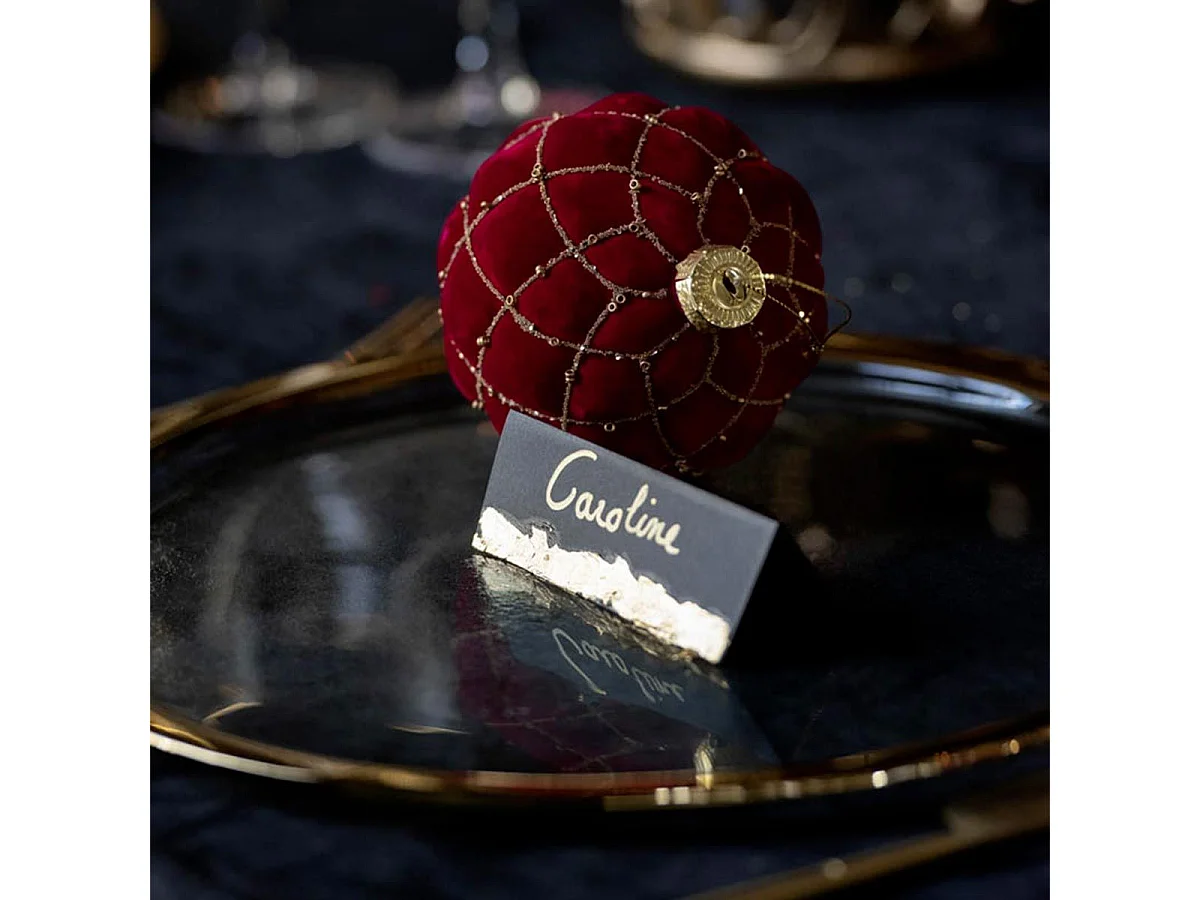 Lot de 4 Boules de Noël Velours "Caro" 10cm Rouge & Or