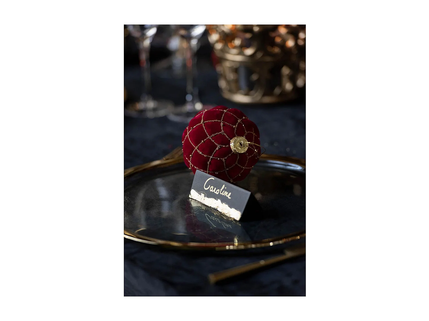 Lot de 4 Boules de Noël Velours "Caro" 10cm Rouge & Or