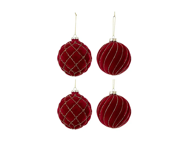 Lot de 4 Boules de Noël Velours "Caro" 10cm Rouge & Or