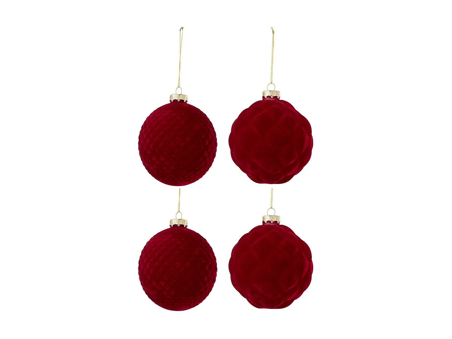 Lot de 4 Boules de Noël Velours "Caro" 10cm Rouge