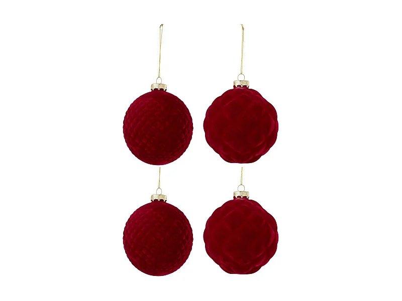Lot de 4 Boules de Noël Velours "Caro" 10cm Rouge