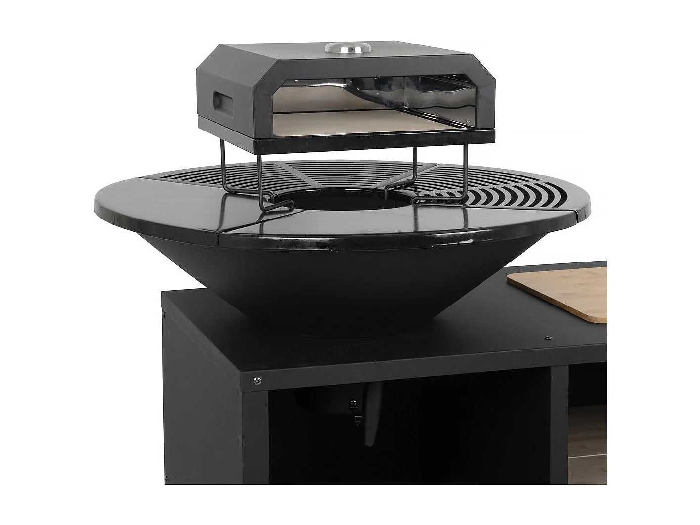 Barbacoa plancha brasero de carbón con horno para pizza integrado 81x81 cm negro, carrito y almacenamiento