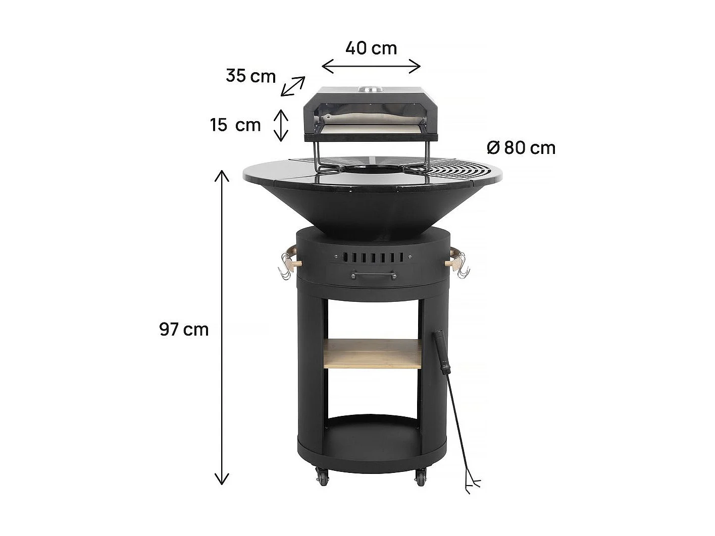 Barbecue plancha brasero avec four à pizza "César premium"- Ø 81 cm - Noir