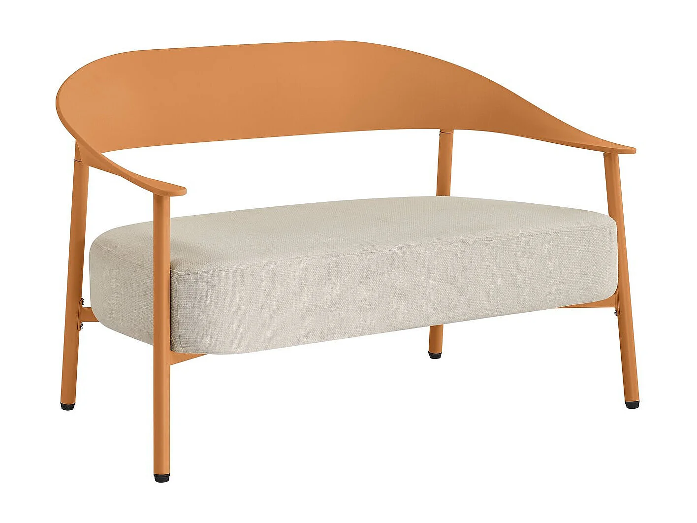 Salón de jardín Céora para 4 personas en plástico naranja con cojines gruesos y mesa baja de diseño moderno