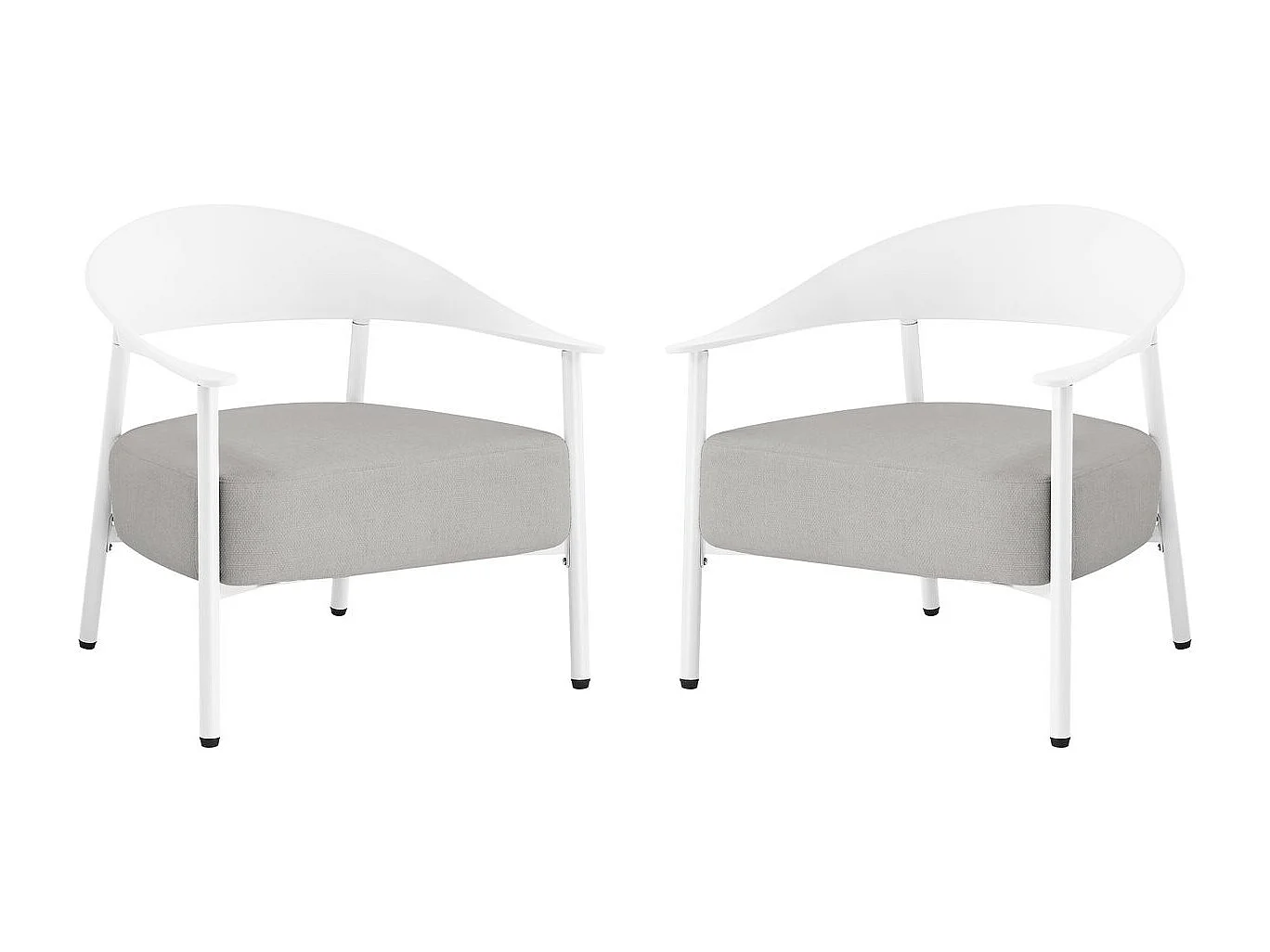 Juego de 2 sillones de jardín blancos "Céora" de plástico resistente con cojines gruesos desenfundables