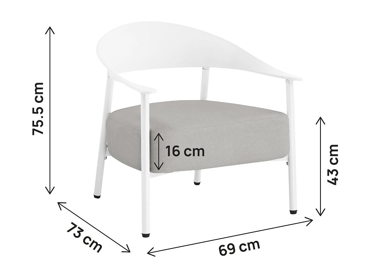 Juego de 2 sillones de jardín blancos "Céora" de plástico resistente con cojines gruesos desenfundables