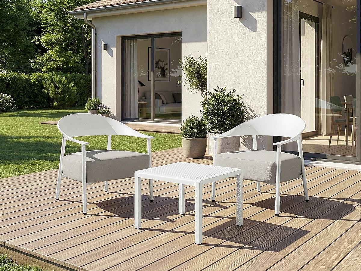 Lot de 2 fauteuils de jardin en plastique et en métal "Céora" - Blanc
