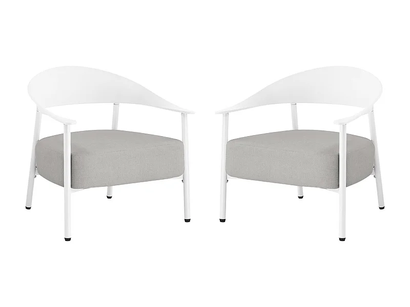 Juego de 2 sillones de jardín blancos "Céora" de plástico resistente con cojines gruesos desenfundables