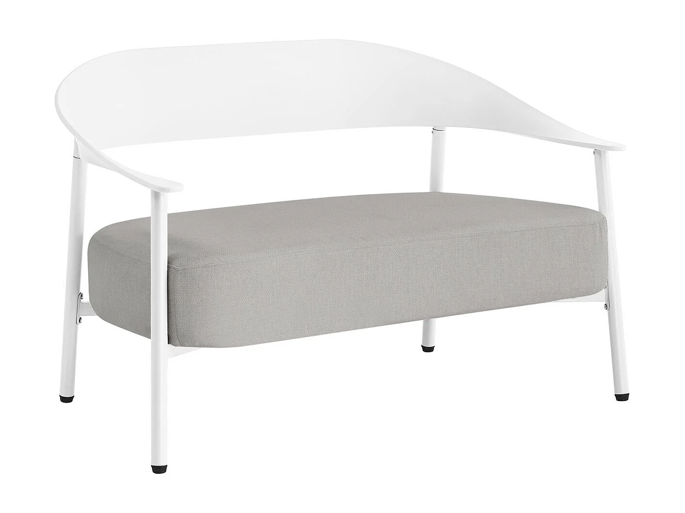 Salón de jardín blanco Céora para 2 personas en plástico resistente con cojines de espuma gruesa y mesa baja práctica